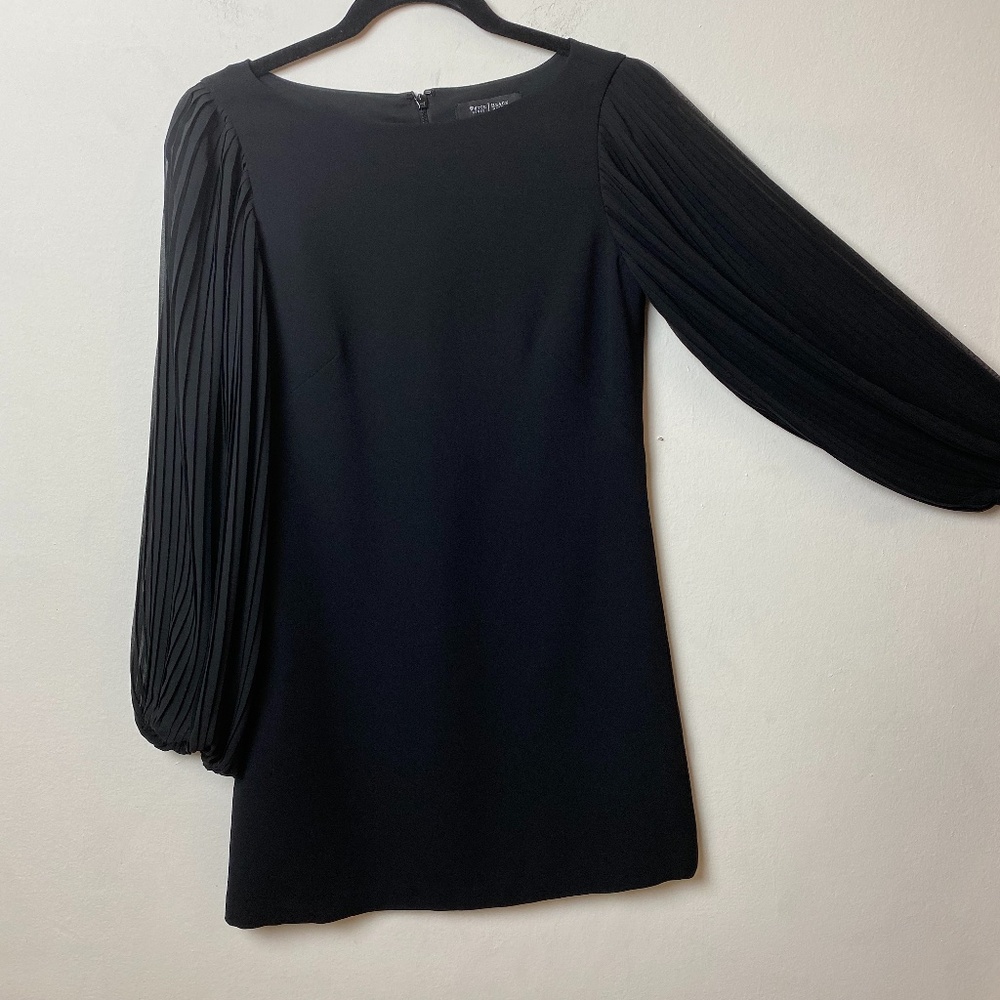 Black Shift Mini Dress w/ Chiffon Pleated Sleeves from white house black market